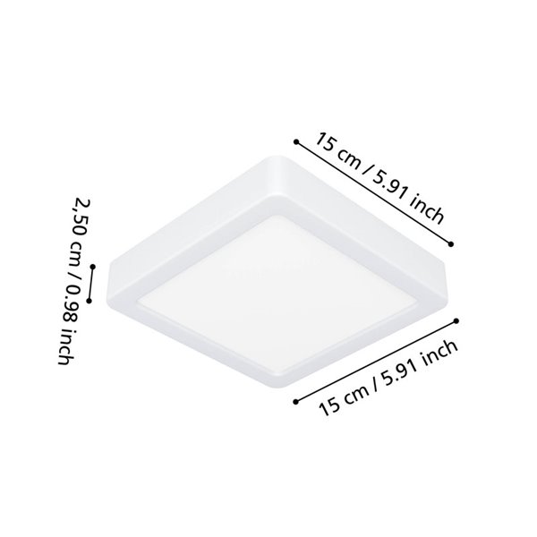 Plafón LED de superficie cuadrado para baño blanco FUEVA 6, 150×150mm, CCT (2700K-4000K-6500K), 6,3W 720Lm, IP44