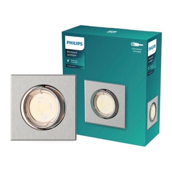 Aro empotrable cuadrado PERIDOT niquel 30º GU10 8720169392700 caja | LeonLeds