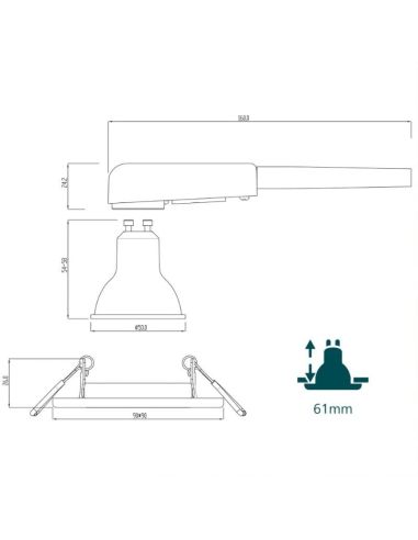 Anel quadrado GU10 30° niquelado PERIDOT, dimensões 8720169392700 | LeonLeds