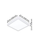 Plafón LED de superficie cuadrado blanco FUEVA 6, 220×220mm, 10,5W 1200Lm, CCT (2700K-4000K-6500K), IP20