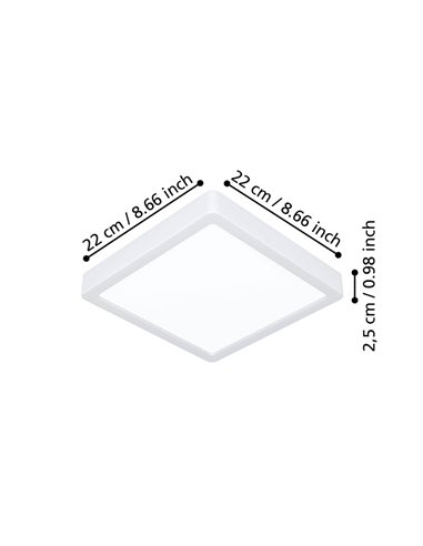 Plafon LED quadrado branco FUEVA 6, 220×220 mm, 10,5 W 1200 Lm, CCT (2700 K-4000 K-6500 K)