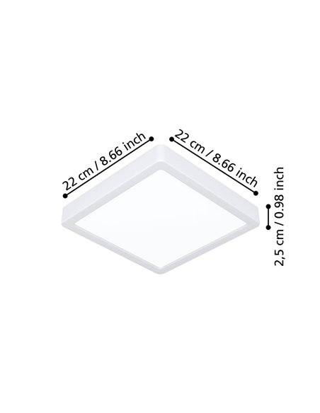 Plafón LED de superficie cuadrado blanco FUEVA 6, 220×220mm, 10,5W 1200Lm, CCT (2700K-4000K-6500K), IP20