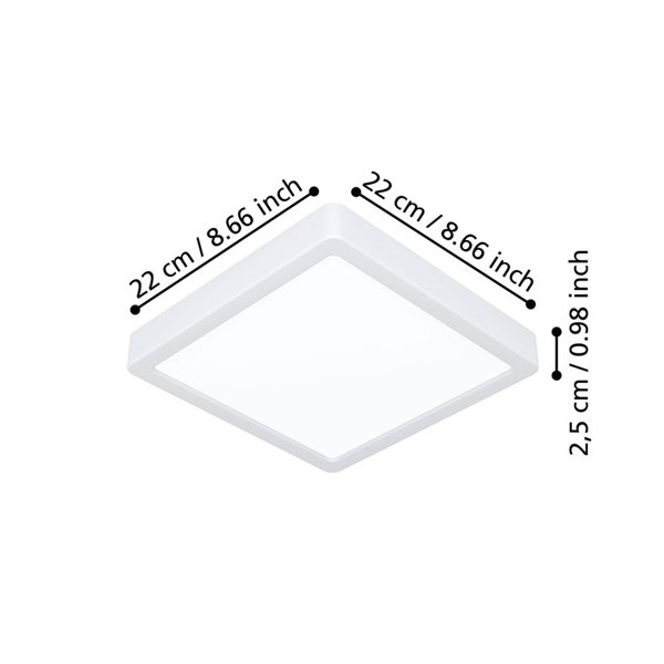 Plafón LED de superficie cuadrado blanco FUEVA 6, 220×220mm, 10,5W 1200Lm, CCT (2700K-4000K-6500K), IP20