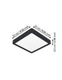 Downlight LED de superficie cuadrado negro FUEVA 6, 220×220mm, 10,5W 1200Lm, CCT (2700K-4000K-6500K), IP20