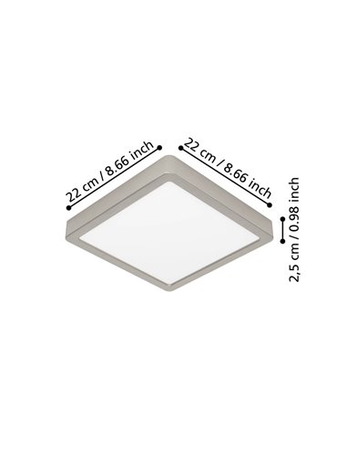 Luminaria LED de techo de superficie FUEVA 6, níquel 220×220mm, 10,5W 1200Lm, CCT (2700K-4000K-6500K), IP20