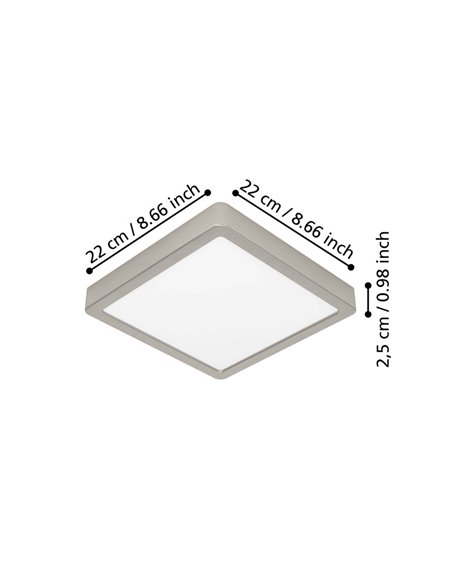 Luminaria LED de techo de superficie FUEVA 6, níquel 220×220mm, 10,5W 1200Lm, CCT (2700K-4000K-6500K), IP20