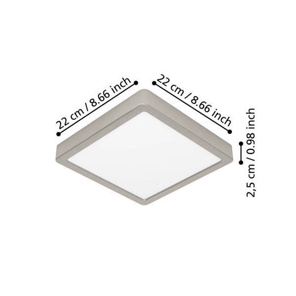 Luminaria LED de techo de superficie FUEVA 6, níquel 220×220mm, 10,5W 1200Lm, CCT (2700K-4000K-6500K), IP20