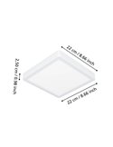 Plafonnier de salle de bain carré blanc FUEVA 6 LED, 220 x 220 mm, 10,5 W, 1 200 lm, CCT (2 700 K-4 000 K-6 500 K), IP44