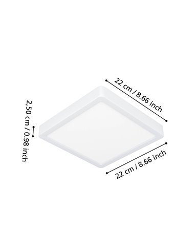 Plafonnier de salle de bain carré blanc FUEVA 6 LED, 220 x 220 mm, 10,5 W, 1 200 lm, CCT (2 700 K-4 000 K-6 500 K), IP44