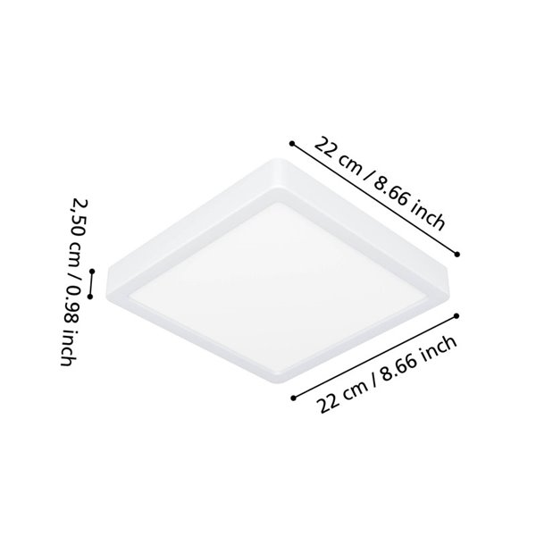 Plafonnier de salle de bain carré blanc FUEVA 6 LED, 220 x 220 mm, 10,5 W, 1 200 lm, CCT (2 700 K-4 000 K-6 500 K), IP44