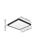 Downlight LED de superficie para baños cuadrado negro FUEVA 6, 220×220mm, 10,5W 1200Lm, CCT (2700K-4000K-6500K), IP44
