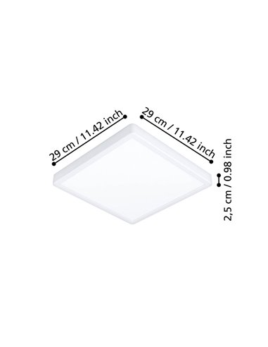 Plafón LED de superficie cuadrado blanco FUEVA 6 290×290mm, 14,2W 1800Lm, CCT (2700K-4000K-6500K), IP20