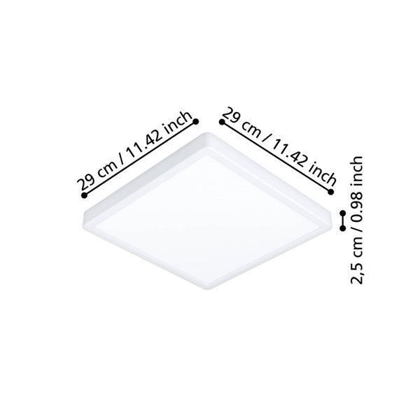 Plafonnier carré blanc FUEVA 6 LED en saillie, 290 x 290 mm, 14,2 W, 1 800 lm, CCT (2 700 K-4 000 K-6 500 K), IP20