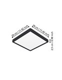 Downlight LED de superficie cuadrado negro FUEVA 6 290×290mm, 14,2W 1800Lm, CCT (2700K-4000K-6500K), IP20