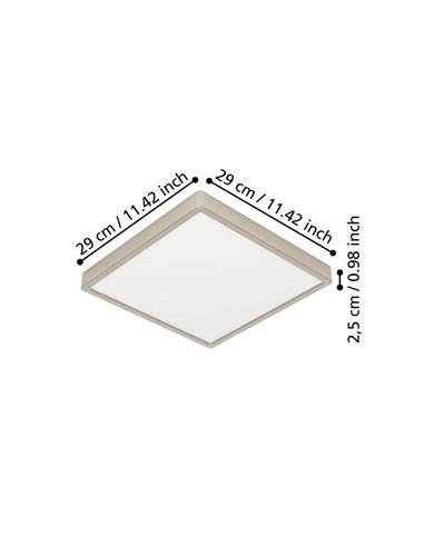 Luminária de teto LED de superfície FUEVA 6 níquel, 290 x 290 mm, 14,2 W, 1800 Lm, CCT (2700 K, 4000 K, 6500 K), IP20