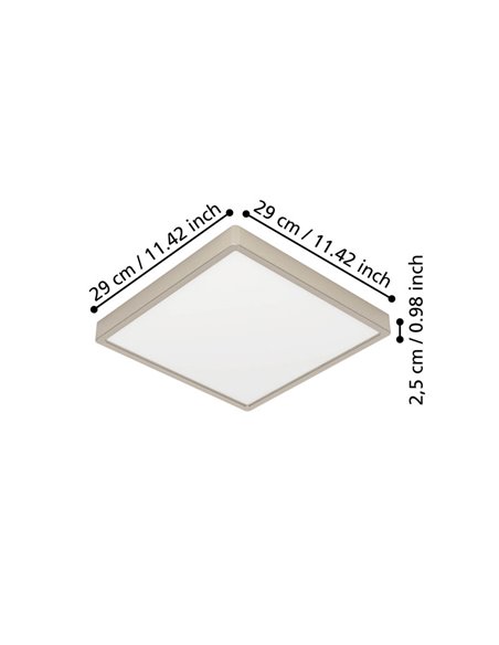 Luminária de teto LED de superfície FUEVA 6 níquel, 290 x 290 mm, 14,2 W, 1800 Lm, CCT (2700 K, 4000 K, 6500 K), IP20