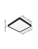 Luminária embutida LED quadrada preta FUEVA 6 para banheiros, 290x290 mm, 14,2 W, 1800 lm, CCT (2700 K-4000 K-6500 K), IP44