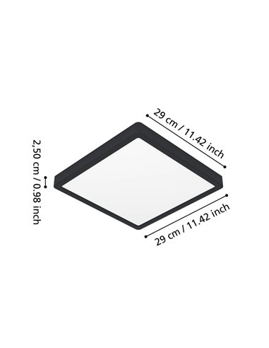 Downlight de superficie LED cuadrado negro FUEVA 6, para baños 290×290mm, 14,2W 1800Lm, CCT (2700K-4000K-6500K), IP44