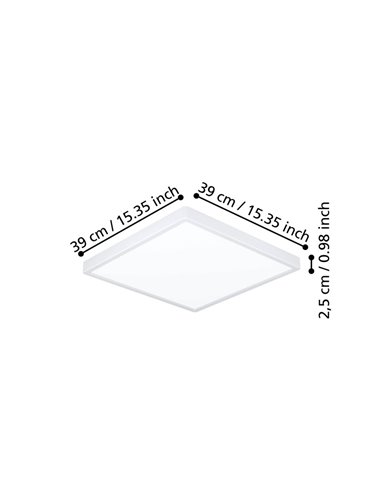 Plafón LED de superficie cuadrado blanco FUEVA 6 390×390mm, 17,5W 2800Lm, CCT (2700K-4000K-6500K)