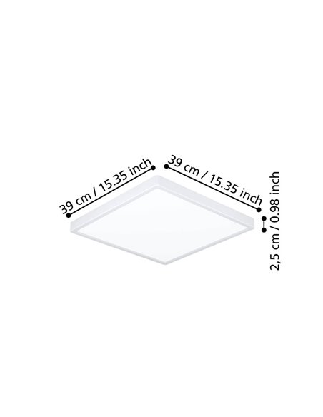 Plafón LED de superficie cuadrado blanco FUEVA 6 390×390mm, 17,5W 2800Lm, CCT (2700K-4000K-6500K)