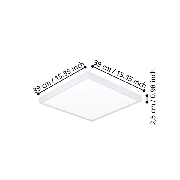 Plafon LED quadrado branco FUEVA 6 390×390 mm, 17,5 W 2800 Lm, CCT (2700 K-4000 K-6500 K)