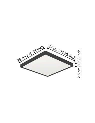 Plafon LED quadrado preto FUEVA 6 390×390 mm, 17,5 W 2800 Lm, CCT (2700 K-4000 K-6500 K)