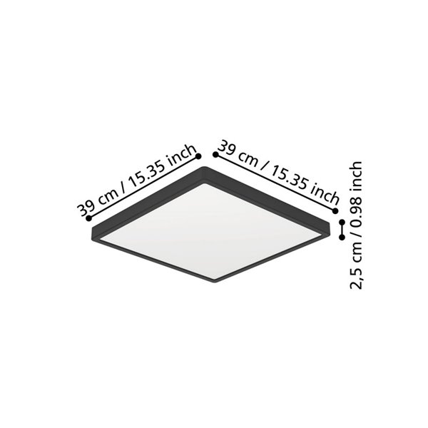 Plafón LED de superficie cuadrado negro FUEVA 6 390×390mm, 17,5W 2800Lm, CCT (2700K-4000K-6500K)