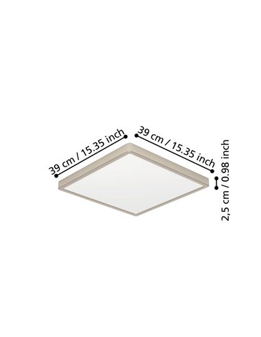 Plafón LED de superficie cuadrado níquel mate FUEVA 6 390×390mm, 17,5W 2800Lm, CCT (2700K-4000K-6500K), IP20
