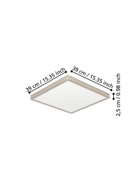Plafón LED de superficie cuadrado níquel mate FUEVA 6 390×390mm, 17,5W 2800Lm, CCT (2700K-4000K-6500K), IP20