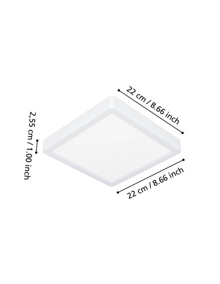 Plafón LED inteligente CONNECT-Z cuadrado blanco FUEVA 6-Z 220×220mm, 10,5W 1600Lm, RGB+CCT (2700K-6500K)