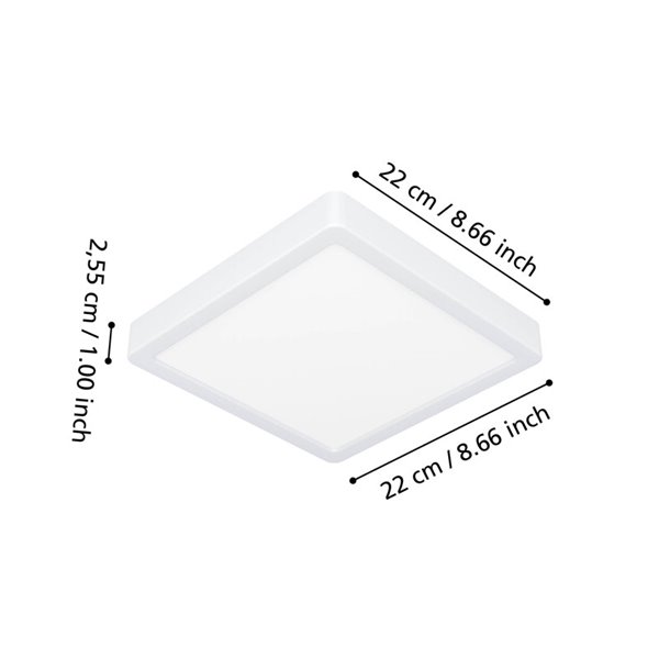 FUEVA 6-Z 220x220mm, 10,5W 1600Lm, RGB+CCT (2700K-6500K), luminária de teto LED inteligente CONNECT-Z quadrada branca