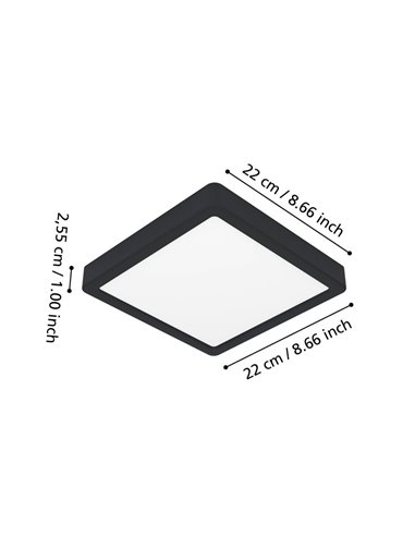 Plafonnier LED intelligent carré noir CONNECT-Z FUEVA 6-Z 220 x 220 mm, 10,5 W, 1 600 lm, RGB+CCT (2 700 K-6 500 K)