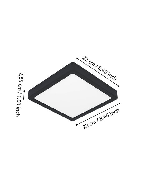 FUEVA 6-Z 220x220mm, 10,5W 1600Lm, RGB+CCT (2700K-6500K), luminária de teto LED inteligente CONNECT-Z quadrada preta