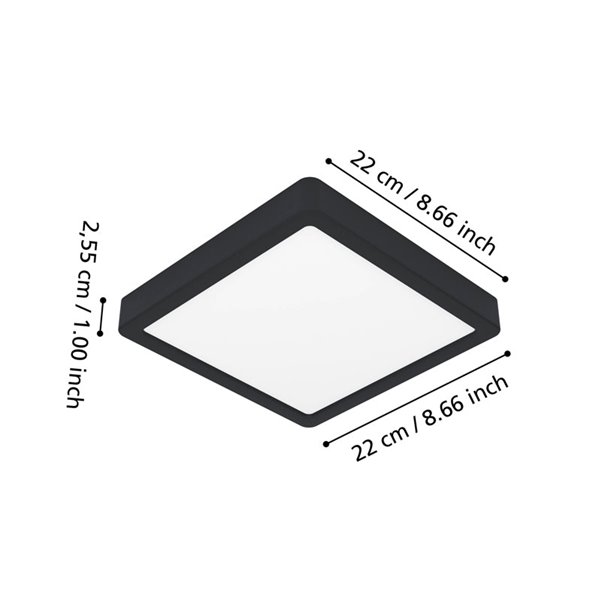 Plafonnier LED intelligent carré noir CONNECT-Z FUEVA 6-Z 220 x 220 mm, 10,5 W, 1 600 lm, RGB+CCT (2 700 K-6 500 K)