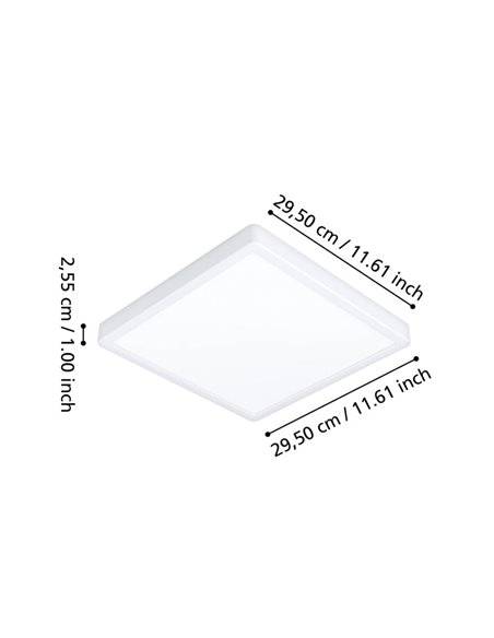 Plafonnier LED intelligent carré blanc CONNECT-Z FUEVA 6-Z 290 x 290 mm, 13,5 W, 2 000 lm, RGB+CCT (2 700 K-6 500 K)