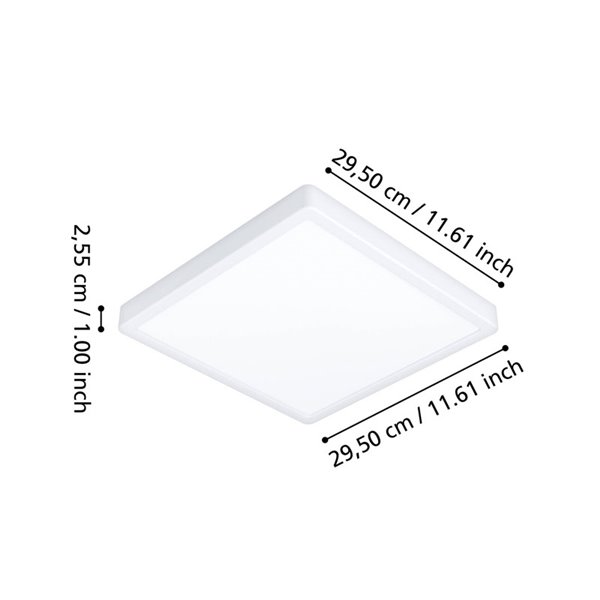 FUEVA 6-Z 290x290mm, 13,5W 2000Lm, RGB+CCT (2700K-6500K), luminária de teto LED inteligente CONNECT-Z quadrada branca