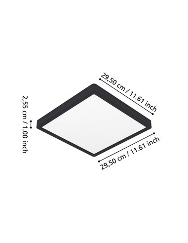 Plafonnier LED intelligent carré noir CONNECT-Z FUEVA 6-Z 290 x 290 mm, 13,5 W, 2 000 lm, RGB+CCT (2 700 K-6 500 K)