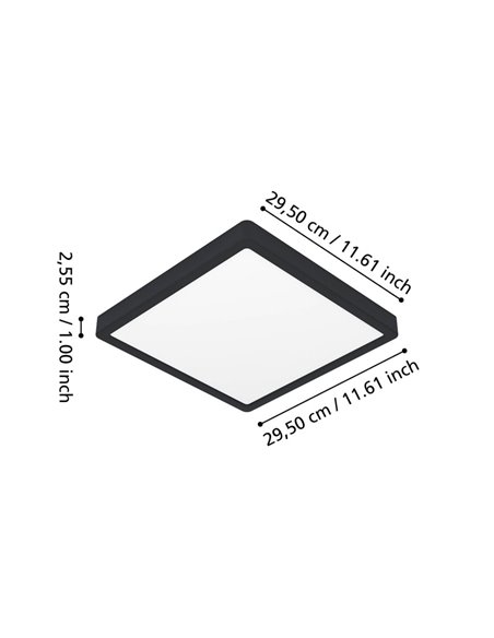 Plafonnier LED intelligent carré noir CONNECT-Z FUEVA 6-Z 290 x 290 mm, 13,5 W, 2 000 lm, RGB+CCT (2 700 K-6 500 K)