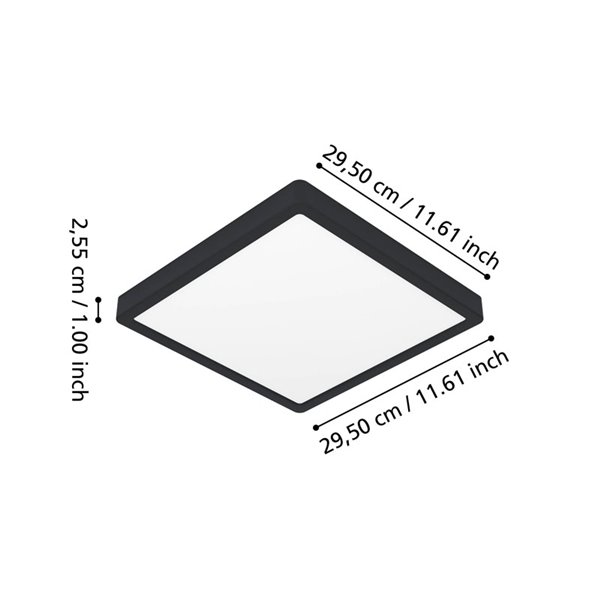 Plafón LED inteligente CONNECT-Z cuadrado negro FUEVA 6-Z 290×290mm, 13,5W 2000Lm, RGB+CCT (2700K-6500K)