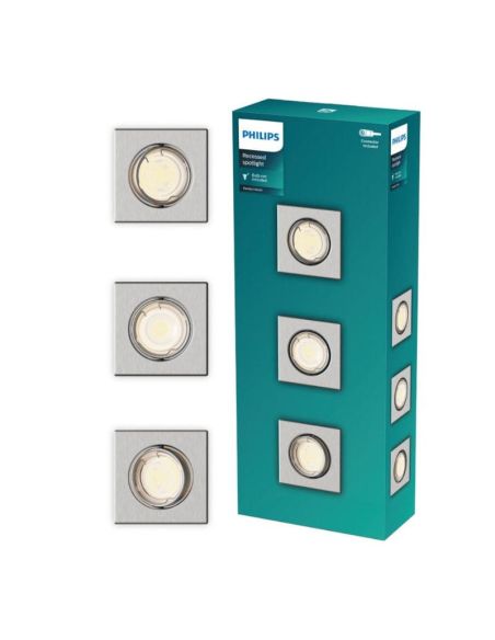 Pack 3 aros empotrables cuadrados PERIDOT níquel 30º GU10 8721103037053 caja | LeonLeds