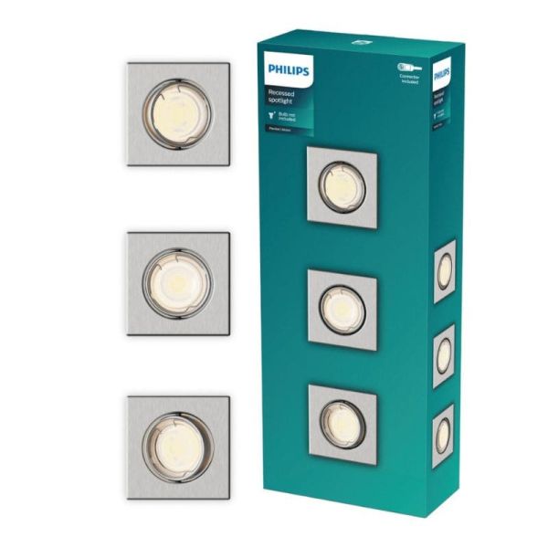 Pack 3 aros empotrables cuadrados PERIDOT níquel 30º GU10 8721103037053 caja | LeonLeds