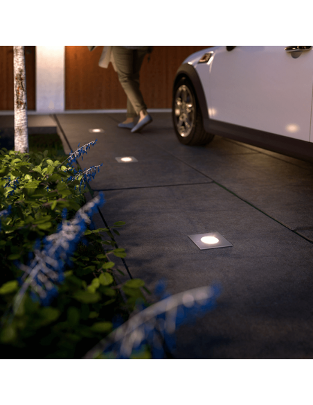 Refletor LED embutido quadrado Philips myGarden Crust, aço inoxidável, IP67