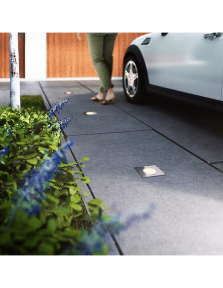 Spot LED encastrable carré Philips myGarden Crust, acier inoxydable, IP67