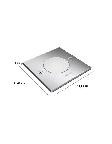 Spot LED encastrable carré Philips myGarden Crust, acier inoxydable, IP67