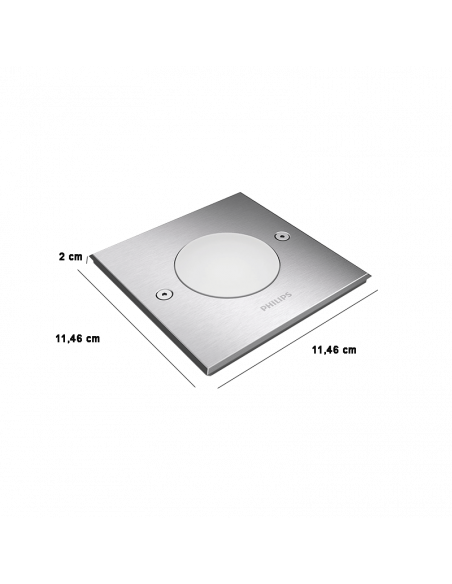 Spot LED encastrable carré Philips myGarden Crust, acier inoxydable, IP67