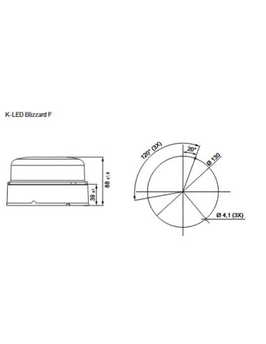 Medidas Rotativo LED ámbar Hella K-LED Blizzard 2XD 012 980-001 12/24 V