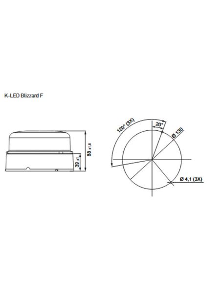 Dimensions de la LED orange rotative Hella K-LED Blizzard 2XD 012 980-001 12/24 V