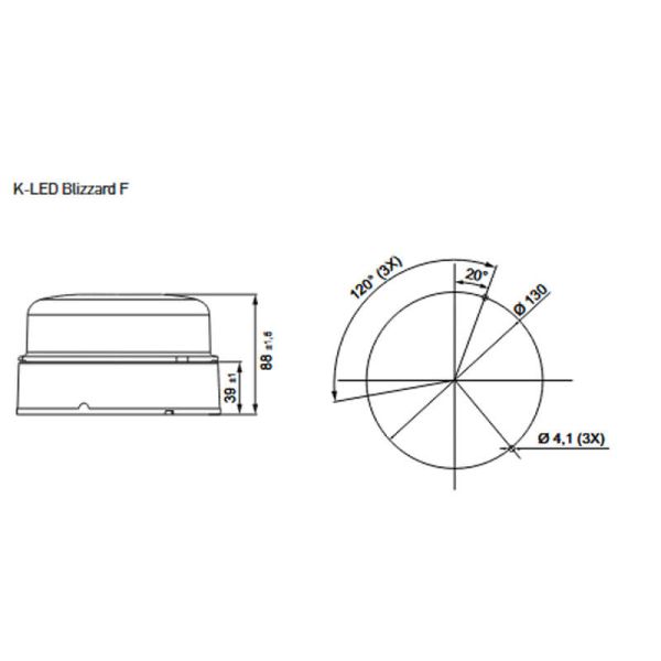 Medidas Rotativo LED ámbar Hella K-LED Blizzard 2XD 012 980-001 12/24 V