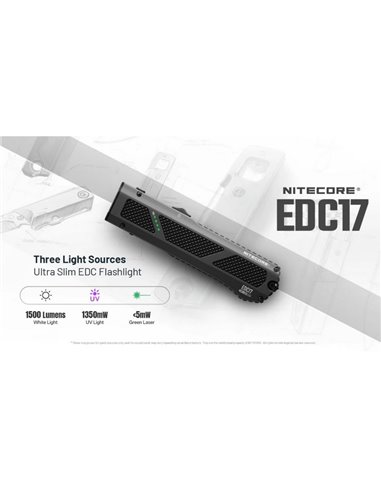 Linterna láser EDC17 ultra compacta 1500 lm, 230m alcance, UV 1350 mW y láser verde IPX7