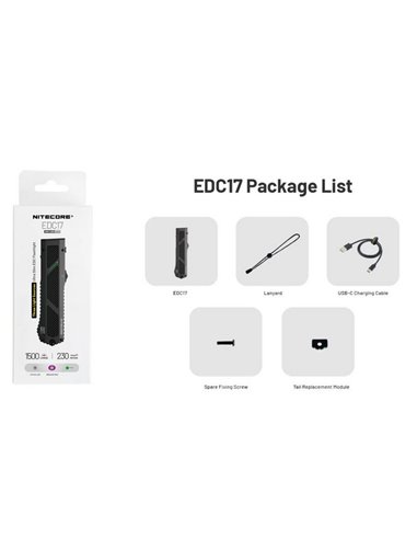 Linterna láser EDC17 ultra compacta 1500 lm, 230m alcance, UV 1350 mW y láser verde IPX7